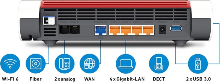 FRITZ!Box 5590 Fiber | Router für einen Glasfaseranschluss (Wi-Fi 6, bis 2.400 MBit/s (5 GHz) und 1.200 MBit/s (2,4 GHz), WLAN Mesh, DECT-Basis, 2,5-Gigabit-LAN-Port, geeignet für Deutschland)