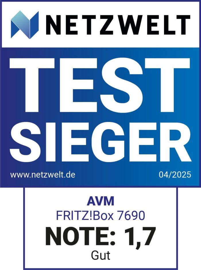 FRITZ!Box 7690 (Wi-Fi 7 DSL-Router mit 5.760 MBit/s (5GHz) & 1.376 MBit/s (2,4 GHz), bis zu 300 MBit/s mit VDSL-Supervectoring und ADSL2+, WLAN Mesh, DECT-Basis, deutschsprachige Version)