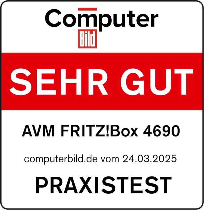 Fritz!Box 4690 (Wi-Fi 7 Mesh Router, für den Kabel-, DSL- oder Glasfaseranschluss, bis zu 6.960 MBit/s, 1x 10-Gigabit-WAN, 1x 10-Gigabit-LAN, 3X 2,5-Gigabit-LAN, WLAN Mesh, deutschsprachige Version)