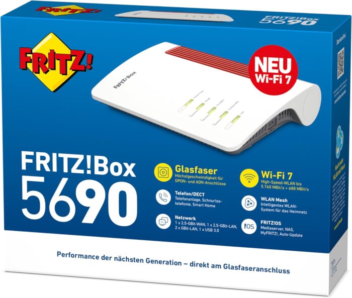 FRITZ!Box 5690 | Glasfaser-Router für den AON- oder GPON-Anschluss | Wi-Fi 7 bis 6.448 MBit/s | WLAN Mesh | höchster Sicherheitsstandard | schnelle Einrichtung | 2,5-Gigabit-WAN/LAN | Made in Europe