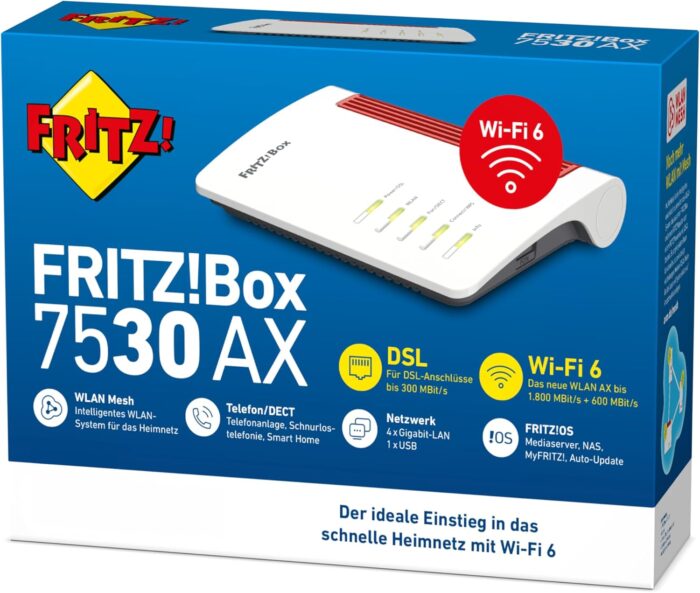 FRITZ!Box 7530 AX | DSL-Router | Wi-Fi 6 bis zu 2.400 MBit/s | intelligentes WLAN Mesh | höchster Sicherheitsstandard | Smart Home & Telefonie Zentrale | einfache Einrichtung | Made in Europe