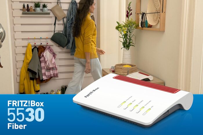 FRITZ!Box 5530 Fiber | Router für einen Glasfaseranschluss (Glasfasermodem mit 2x2 Wi-Fi 6 (WLAN AX), bis zu 3 GBit/s, 2.5-Gigabit-LAN-Port, geeignet für Deutschland)