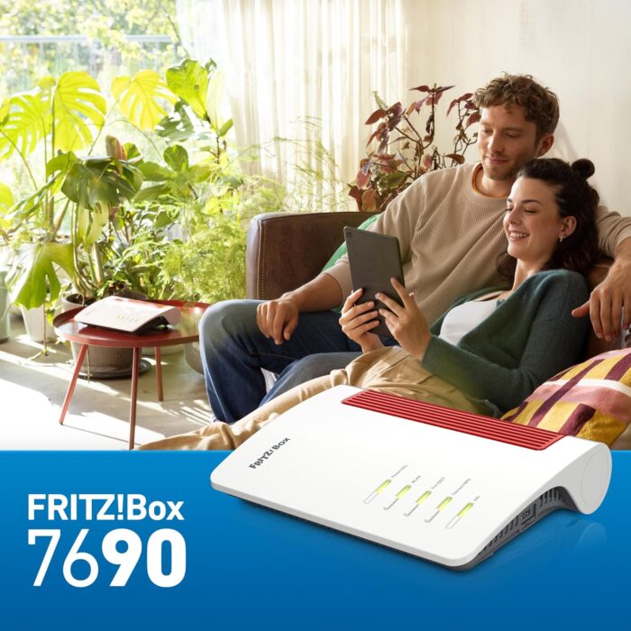 FRITZ!Box 7690 international (Wi-Fi 7 DSL-Router mit 5.760 MBit/s (5GHz) & 1.376 MBit/s (2,4 GHz), bis zu 300 MBit/s mit VDSL-Supervectoring, WLAN Mesh, DECT-Basis, internationale Version)