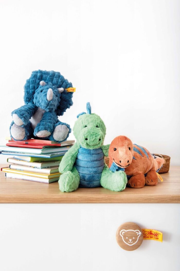Steiff Soft Cuddly Friends Dixi Triceratops Petrol 28 cm, Dinosaurier Kuscheltier aus kuschelweichem Plüsch