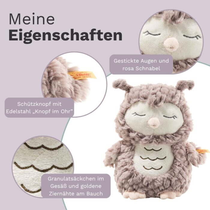 Steiff Kuscheltier Ollie Eule, Süßes Stofftier, Jungen, Mädchen & Babys ab 0 Monaten, Friends, Plüschtier 23 cm, Beige, 241833