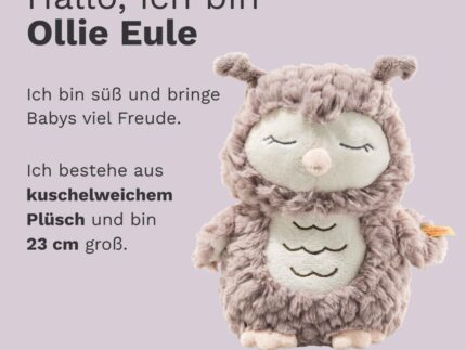 Steiff Kuscheltier Ollie Eule, Süßes Stofftier, Jungen, Mädchen & Babys ab 0 Monaten, Friends, Plüschtier 23 cm, Beige, 241833