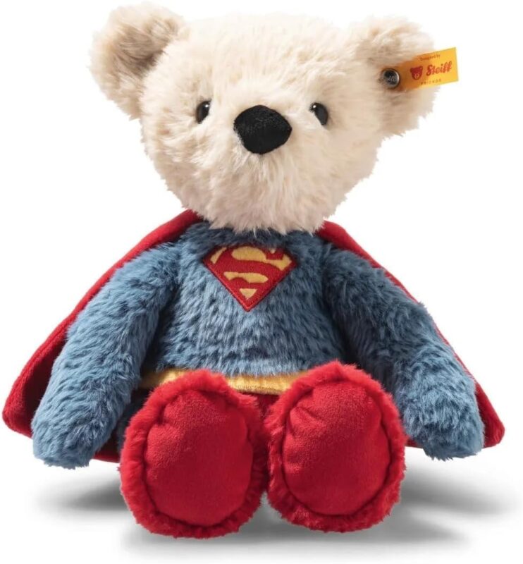 Steiff Teddybär Superman 29cm bunt, Kuscheltier Superheld, ideal für Kinder und Fans, Plüsch Bär im Superman Look, aus kuschelweichem Plüsch, waschmaschinenfest