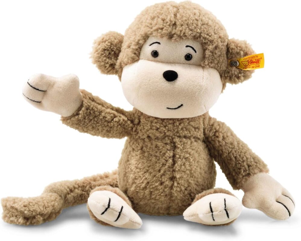 Steiff Kuscheltier Brownie Affe, Süßes Stofftier mit Kunststoffaugen, Kinder, Jungen & Mädchen, Soft Cuddly Friends, Plüschtier 30 cm, Beige, 060304, Hellbraun