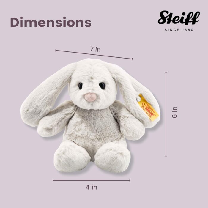 Steiff Hoppie Hase 18 cm hellgrau, Plüschtier Hase mit Schlappohren, Soft Cuddly Friends, flauschiges Stofftier zum Kuscheln und Spielen, Kuscheltier für Mädchen und Jungen, waschmaschinenfest