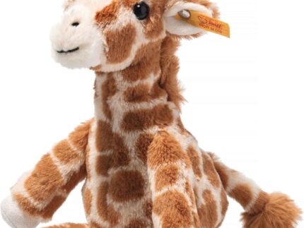 Steiff Gina Giraffe Hellbraun gefleckt 23 cm, Soft Cuddly Friends, aufrecht sitzend durch Granulatsäckchen, Kuscheltier Giraffe, Zootier Plüschtier, Flauschiges Safari-Tier