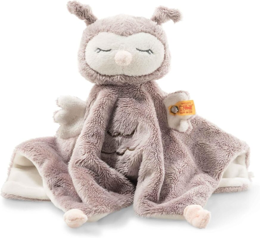 Steiff Ollie Eule Schmusetuch rosebraun-Creme 26 cm, Kuscheltier für Babys, Soft Cuddly Friends, weich & waschbar