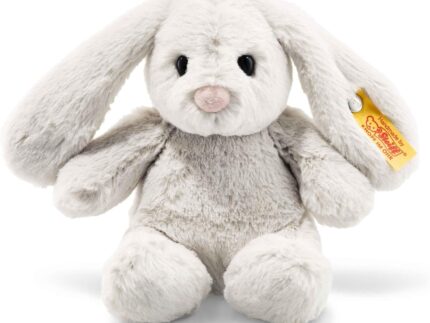 Steiff Hoppie Hase 18 cm hellgrau, Plüschtier Hase mit Schlappohren, Soft Cuddly Friends, flauschiges Stofftier zum Kuscheln und Spielen, Kuscheltier für Mädchen und Jungen, waschmaschinenfest