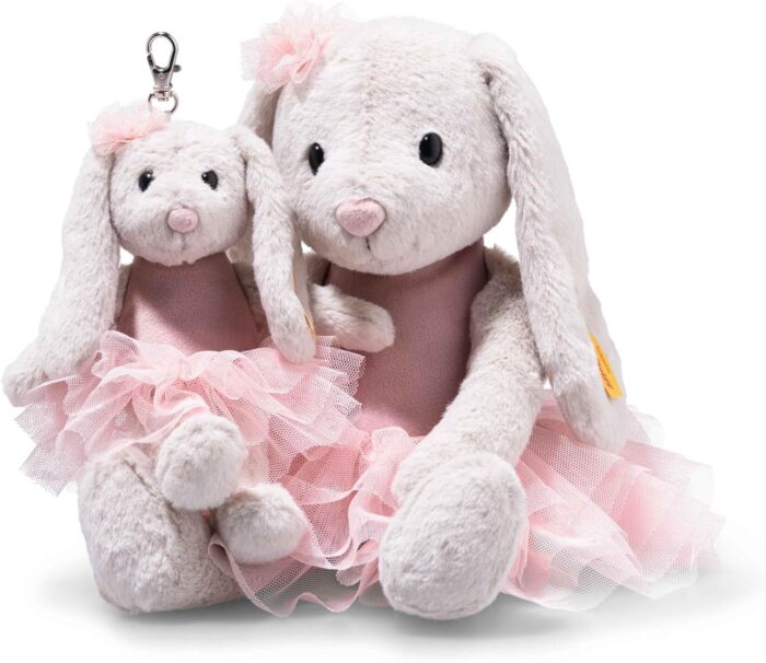 Steiff Hoppie Balletthase 30cm bunt, Plüschtier mit Schlappohren, Flauschiges Stofftier im Ballett-Outfit zum Kuscheln und Spielen, Kuscheltier für Mädchen und Jungen, waschmaschinenfest