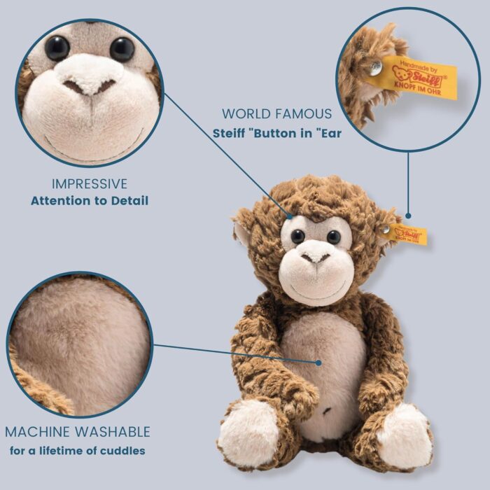 Steiff Bodo Affe 30 cm, Plüsch-Affe, Soft Cuddly Friends, Kuscheltier für Kinder, aus kuschelweichem Plüsch & weich und waschmaschinenfest, Braun